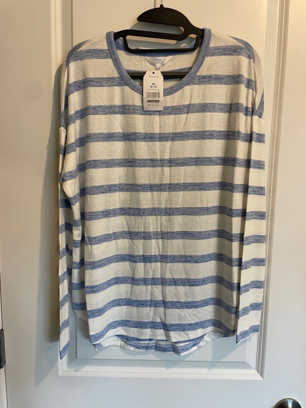 Time and Tru Blue and White Striped Long Sleeve Tee